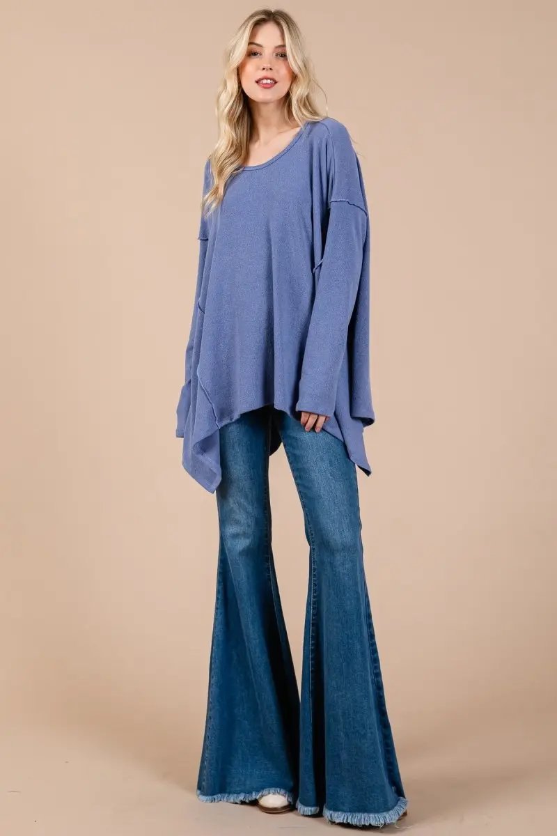 Ces Femme Asymmetrical Long Sleeve Top for Effortless Style - Love Salve